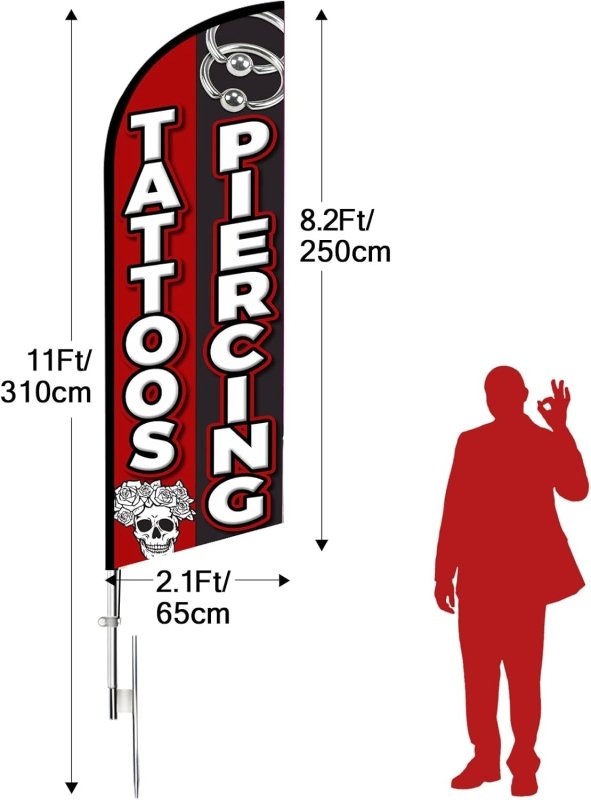 11FT Tattoos and Piercing Advertising Swooper Flag(3.4m)