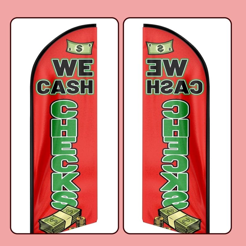 11FT We Cash Checks Advertising Swooper Flag Fit 15FT Flagpole (Flagpole Not Included 4.3)