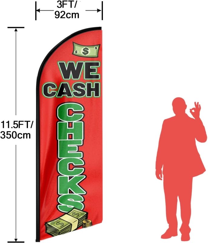 11FT We Cash Checks Advertising Swooper Flag Fit 15FT Flagpole (Flagpole Not Included 4.3)