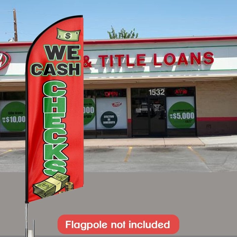 11FT We Cash Checks Advertising Swooper Flag Fit 15FT Flagpole (Flagpole Not Included 4.3)