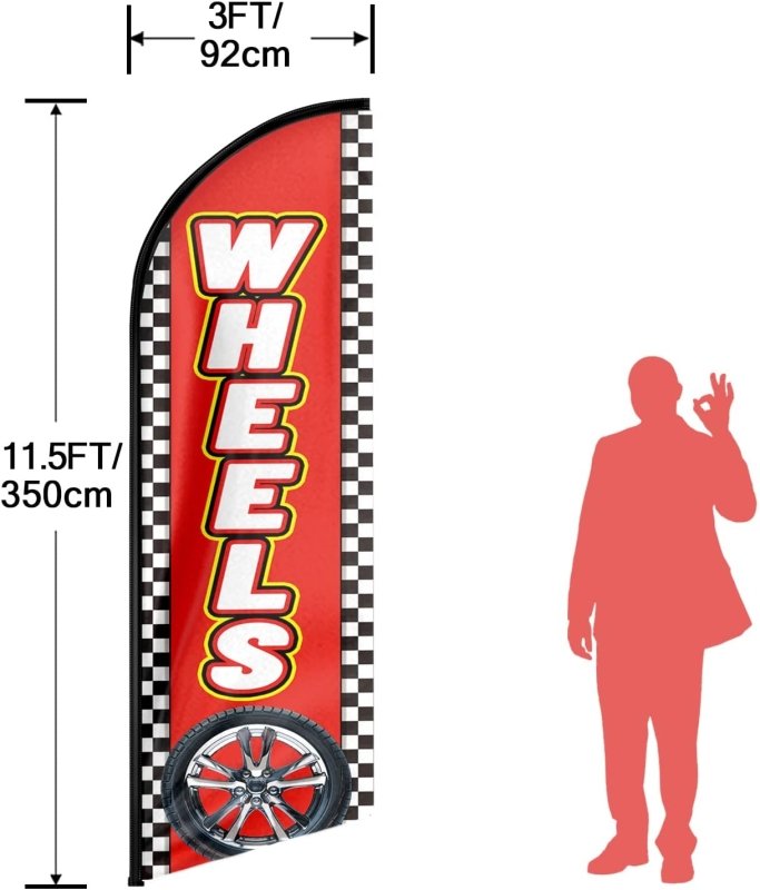 11FT Wheels Advertising Swooper Flag Fit 15FT Flagpole(Flagpole Not Included 4.3)