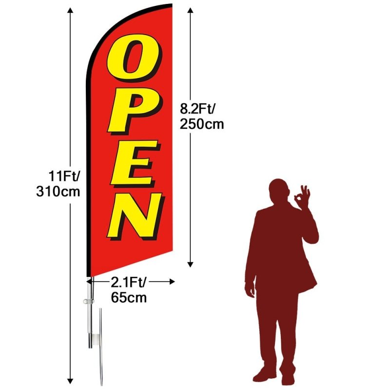 11FT Windless Open Feather Flag with Flagpole/Ground Stake/Portable Bag(3.4m)