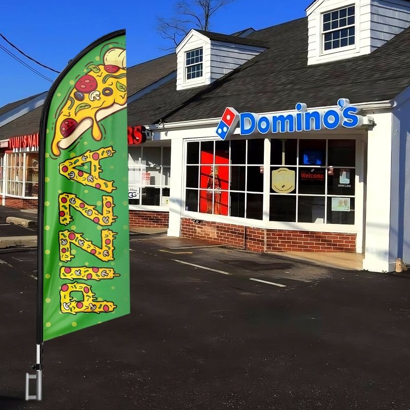 11FT Windless Pizza Sign Flag with Aluminum Alloy Flagpole/Stainless Steel Ground Stake(3.3m)