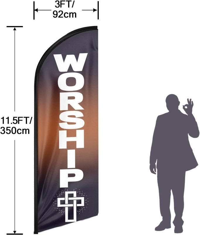 11FT Worship Advertising Swooper Flag Fit 15FT Flagpole(Flagpole Not Included 4.3)