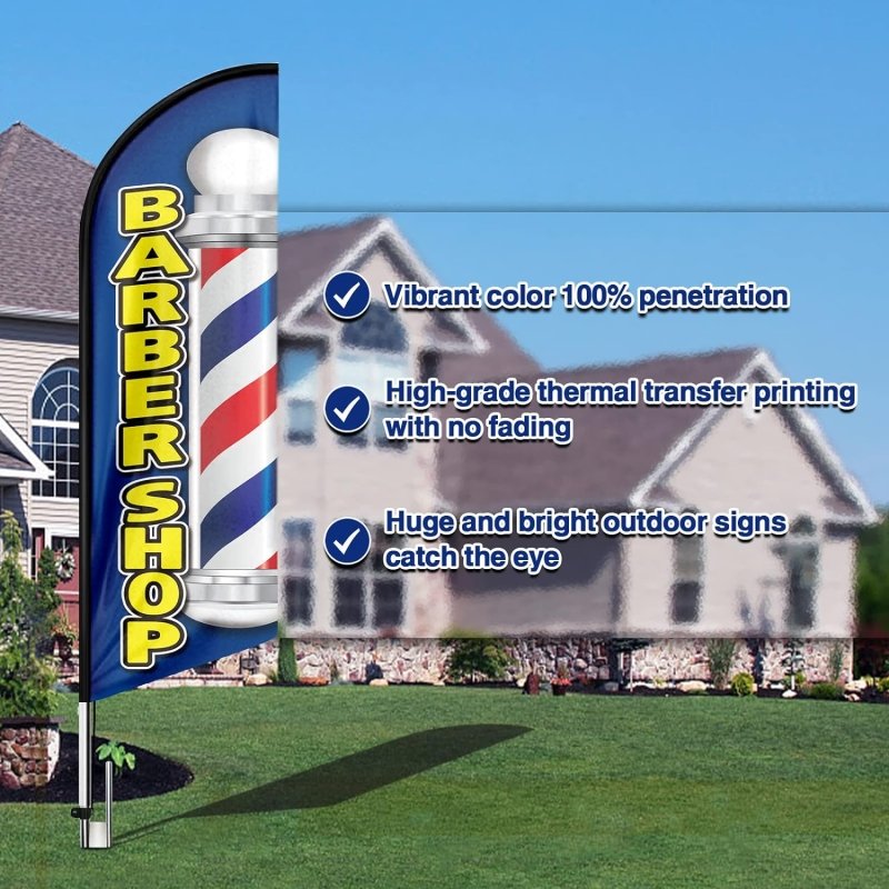 15FT BarberShop Advertising Windless Feather Flag with Pole Kit(4.3m)