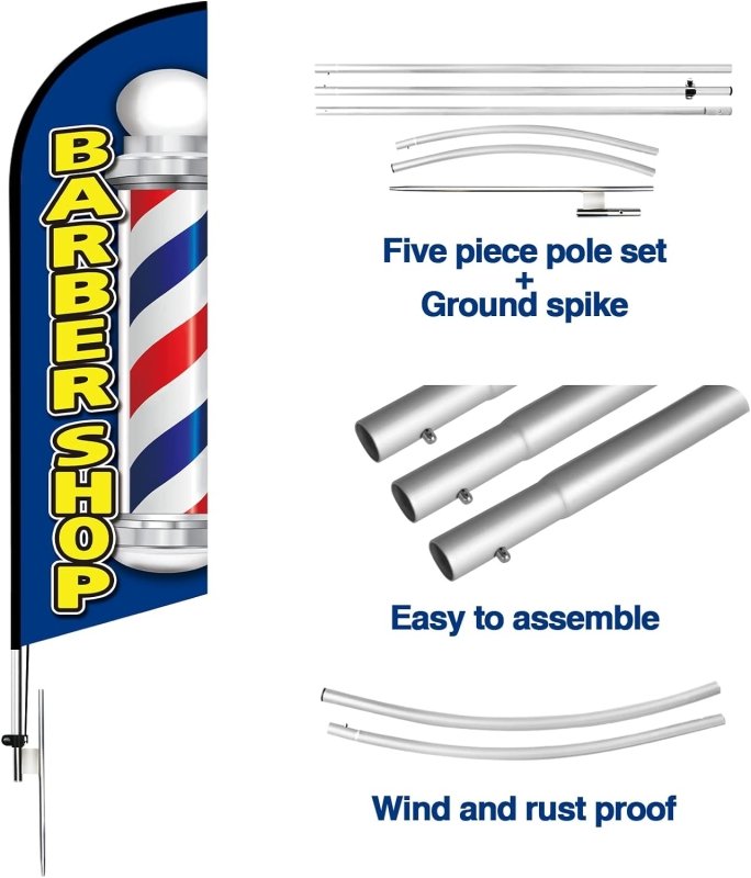 15FT BarberShop Advertising Windless Feather Flag with Pole Kit(4.3m)