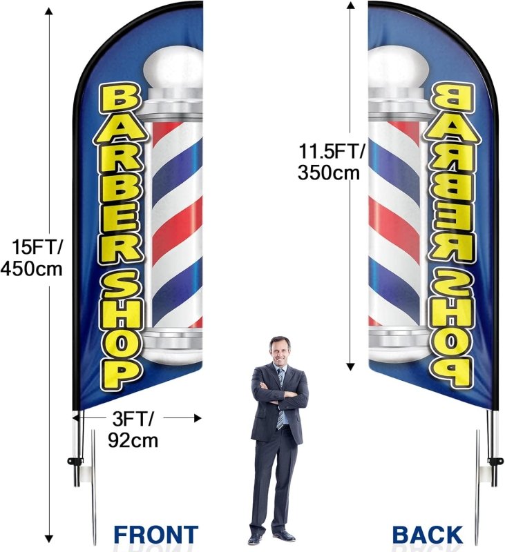 15FT BarberShop Advertising Windless Feather Flag with Pole Kit(4.3m)