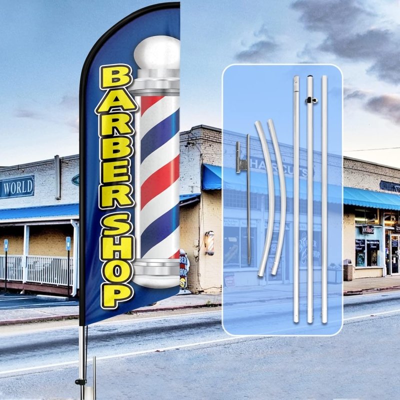 15FT BarberShop Advertising Windless Feather Flag with Pole Kit(4.3m)