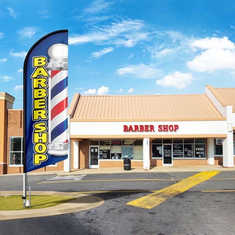 15FT BarberShop Advertising Windless Feather Flag with Pole Kit(4.3m)