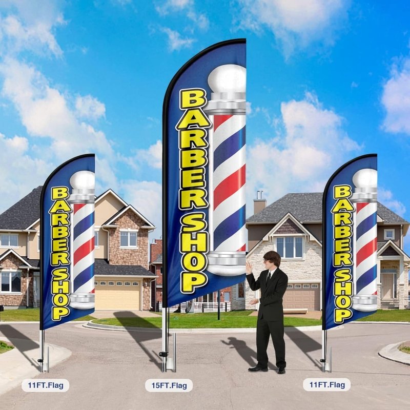 15FT BarberShop Advertising Windless Feather Flag with Pole Kit(4.3m)