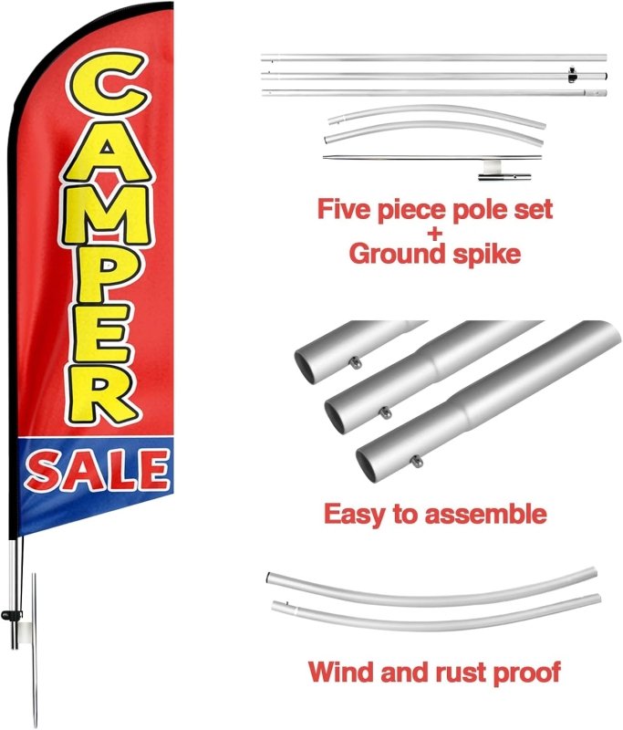 15FT Camper Sign with Aluminum Alloy Flagpole and Stainless Steel Ground Stak (4.3m)