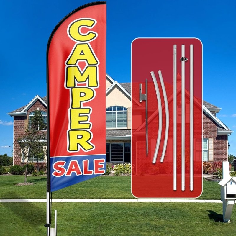 15FT Camper Sign with Aluminum Alloy Flagpole and Stainless Steel Ground Stak (4.3m)