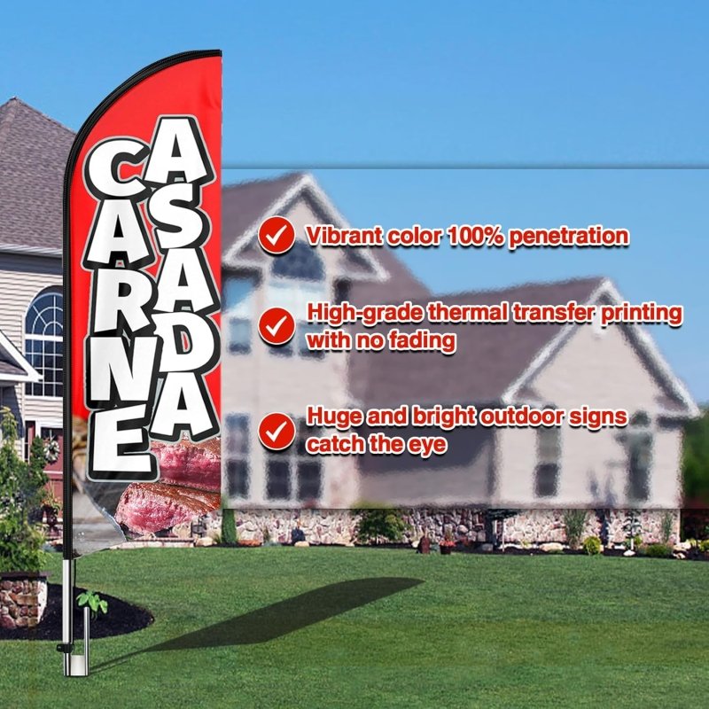 15FT Carne Asada Sign with Aluminum Alloy Flagpole and Stainless Steel Ground Stak