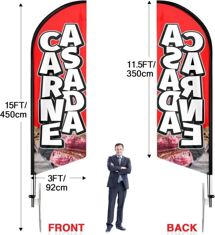 15FT Carne Asada Sign with Aluminum Alloy Flagpole and Stainless Steel Ground Stak