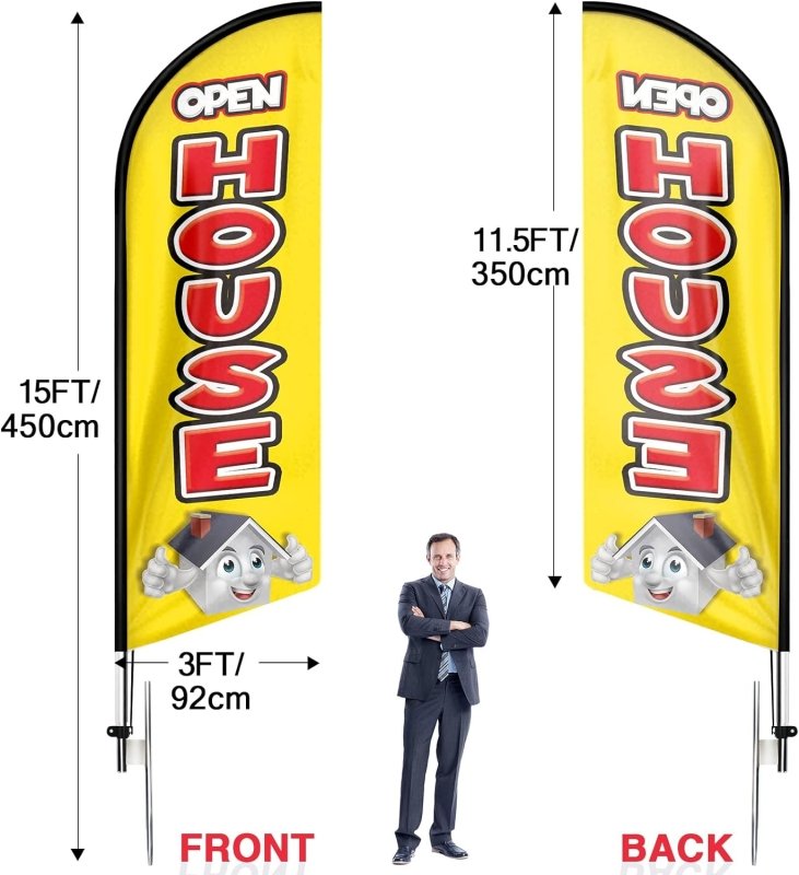 15FT Open House Signs Advertising Feather Flag with Pole and Heavy - Duty Ground Spike (4.3m)