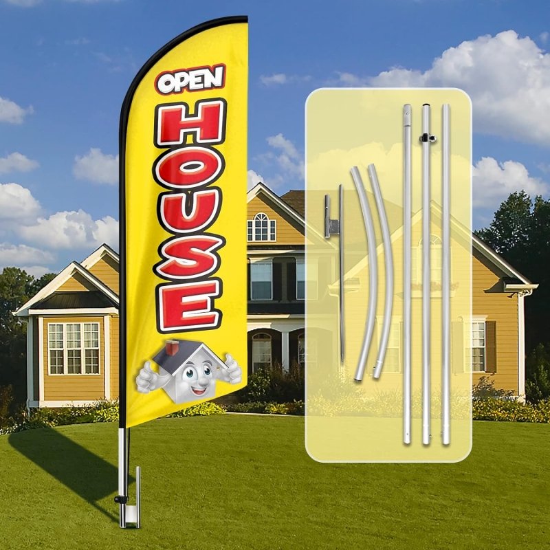 15FT Open House Signs Advertising Feather Flag with Pole and Heavy - Duty Ground Spike (4.3m)