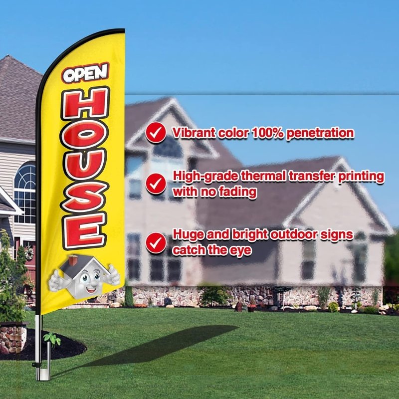 15FT Open House Signs Advertising Feather Flag with Pole and Heavy - Duty Ground Spike (4.3m)