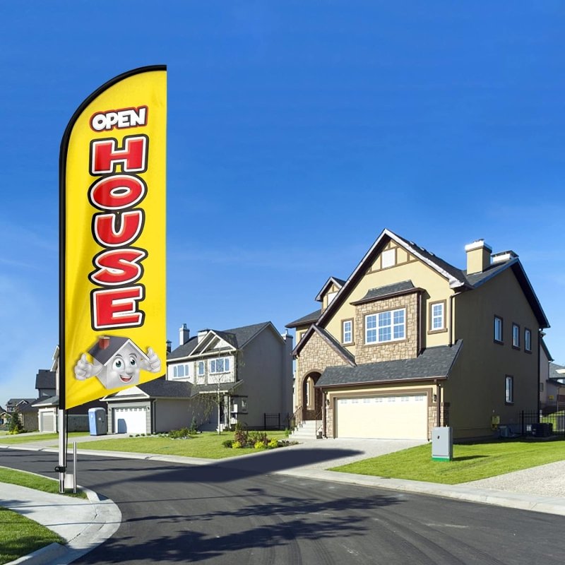 15FT Open House Signs Advertising Feather Flag with Pole and Heavy - Duty Ground Spike (4.3m)