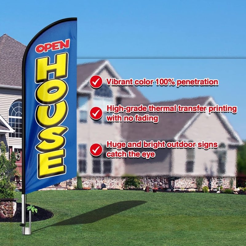 15FT Open House Signs Advertising Feather Flag with Pole and Heavy - Duty Ground Spike(4.3m)