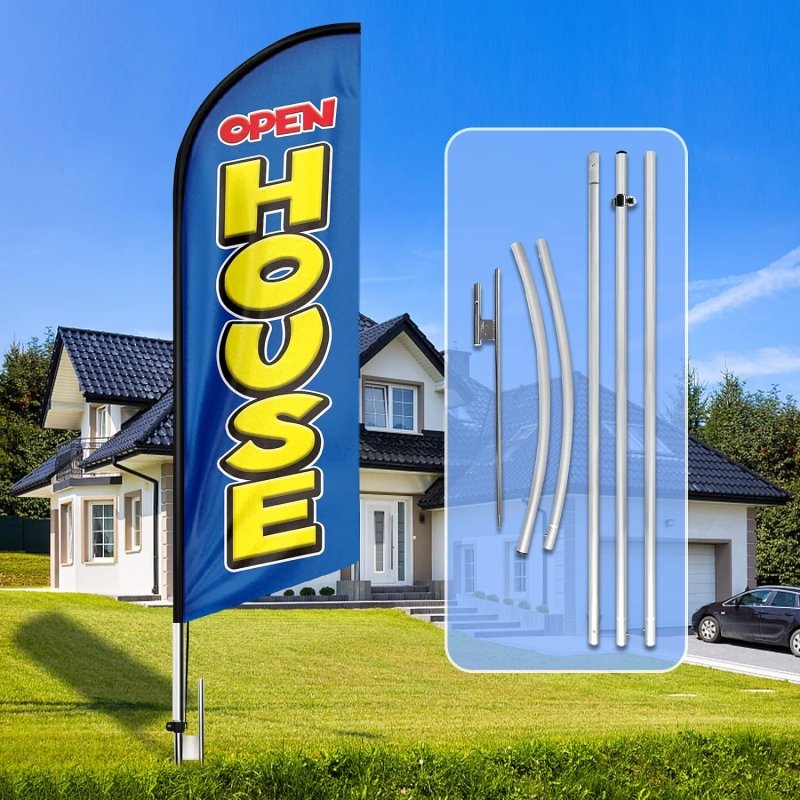 15FT Open House Signs Advertising Feather Flag with Pole and Heavy - Duty Ground Spike(4.3m)