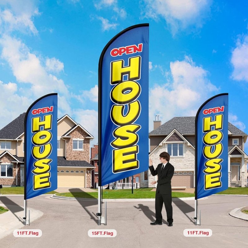 15FT Open House Signs Advertising Feather Flag with Pole and Heavy - Duty Ground Spike(4.3m)