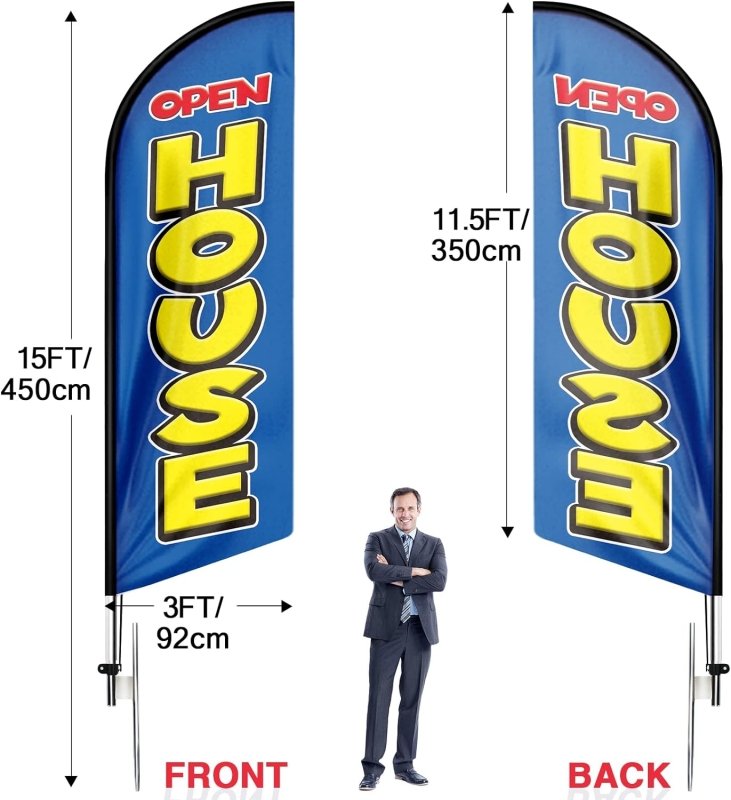 15FT Open House Signs Advertising Feather Flag with Pole and Heavy - Duty Ground Spike(4.3m)