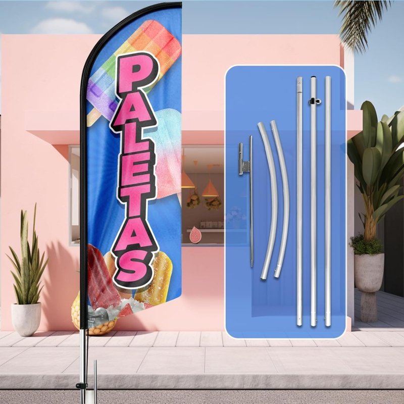 15FT Paletas Sign with Aluminum Alloy Flagpole and Stainless Steel Ground Stak