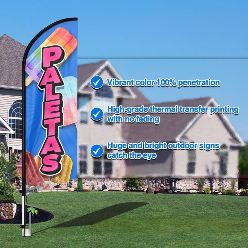 15FT Paletas Sign with Aluminum Alloy Flagpole and Stainless Steel Ground Stak