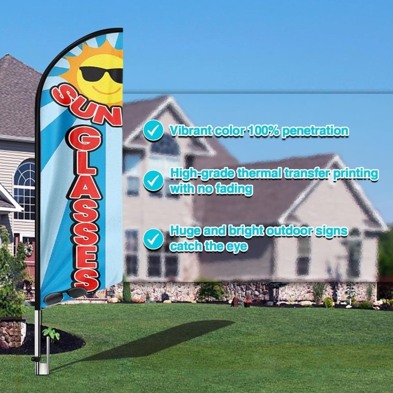 15FT Sunglasses Sign with Aluminum Alloy Flagpole and Stainless Steel Ground Stak(4.3m)