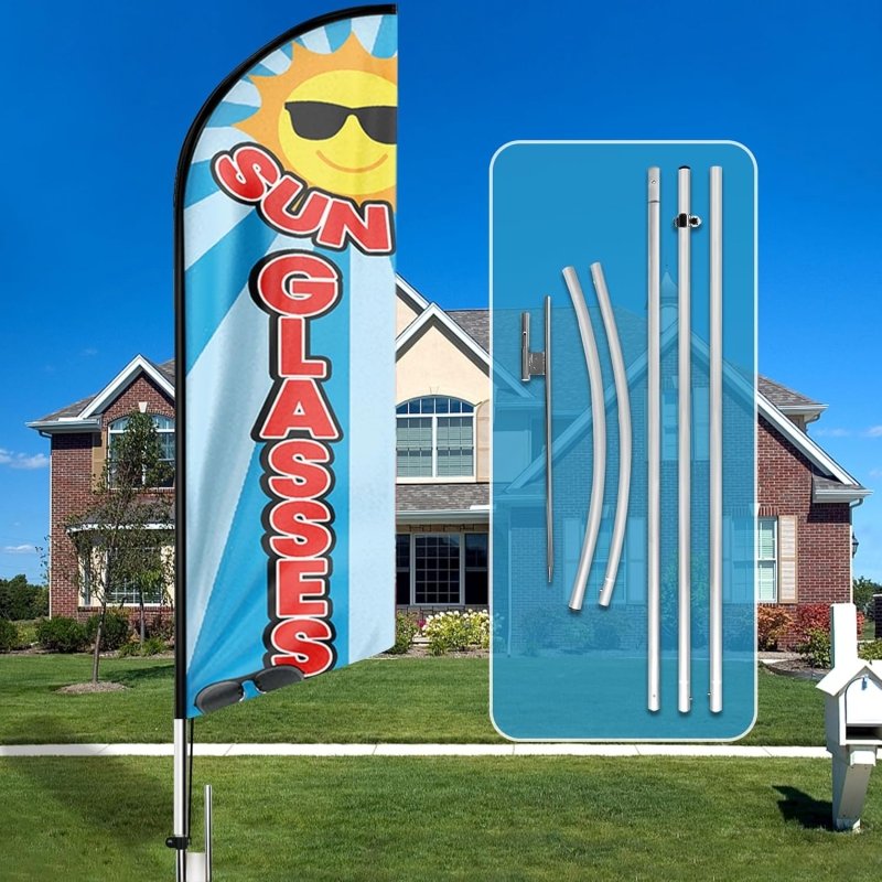 15FT Sunglasses Sign with Aluminum Alloy Flagpole and Stainless Steel Ground Stak(4.3m)