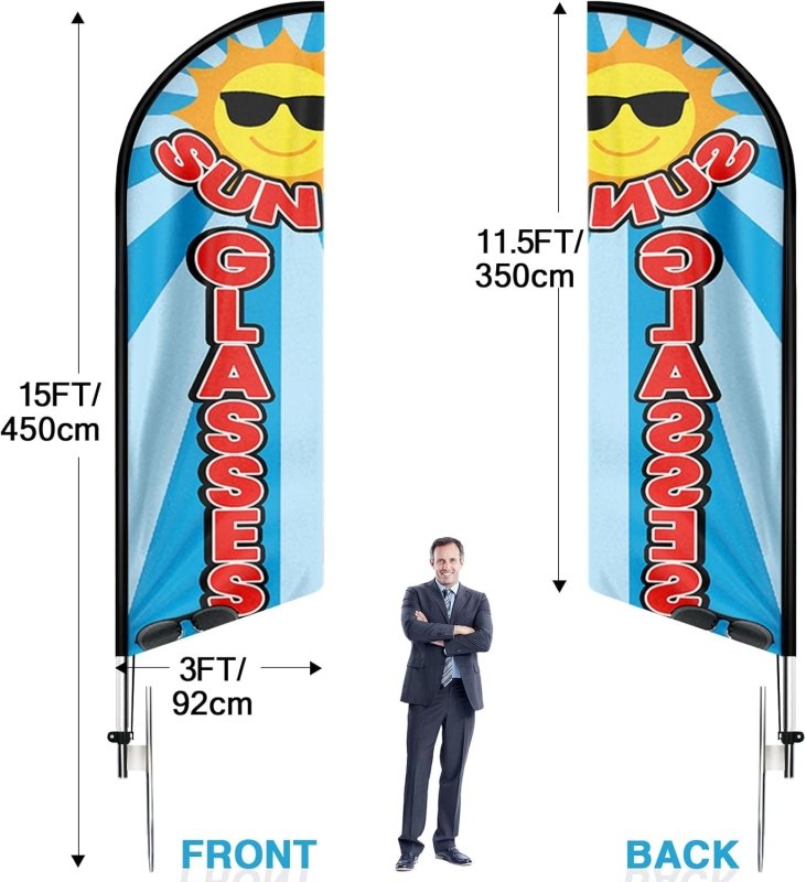 15FT Sunglasses Sign with Aluminum Alloy Flagpole and Stainless Steel Ground Stak(4.3m)