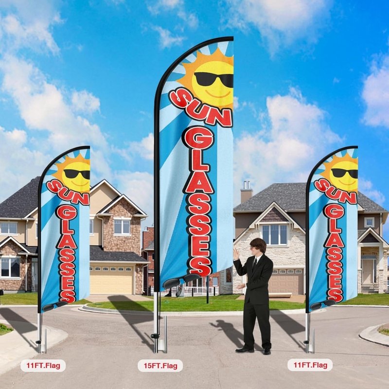 15FT Sunglasses Sign with Aluminum Alloy Flagpole and Stainless Steel Ground Stak(4.3m)