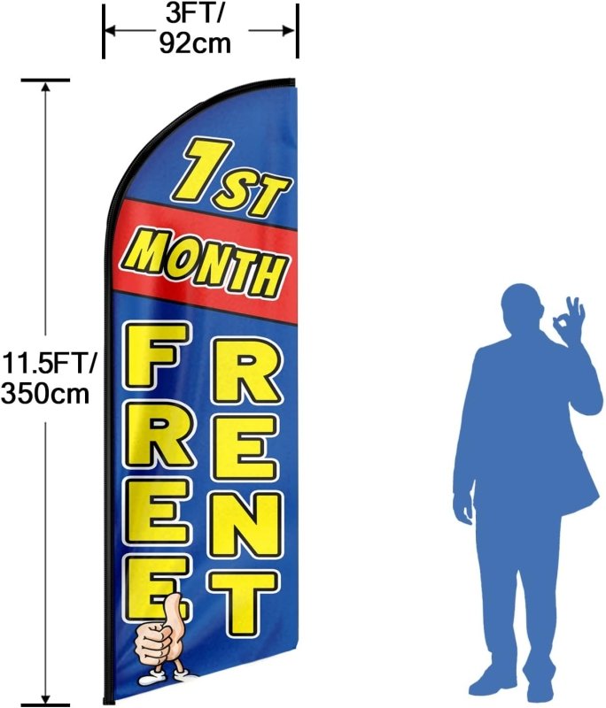 1St Month Free Rent Themed Feather Flag, 11FT 1St Month Free Rent Advertising Swooper Flag Fit 15FT Flagpole(Flagpole Not Included 4.3)