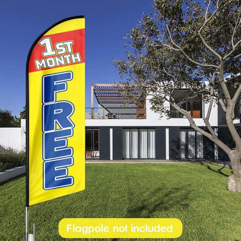 1St Month Free Themed Feather Flag, 11FT 1St Month Free Advertising Swooper Flag Fit 15FT Flagpole(Flagpole Not Included 4.3)