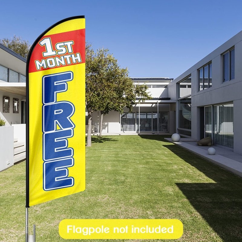 1St Month Free Themed Feather Flag, 11FT 1St Month Free Advertising Swooper Flag Fit 15FT Flagpole(Flagpole Not Included 4.3)