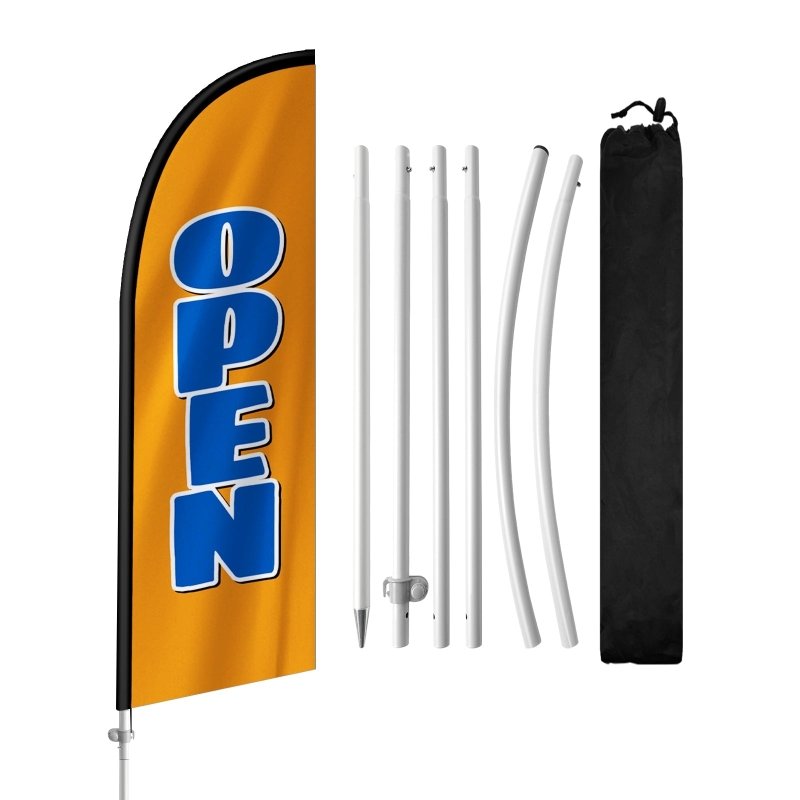 7FT Open orange&blue Banner Feather Flag with Carbon Fiber Pole Kit(2m flag set)