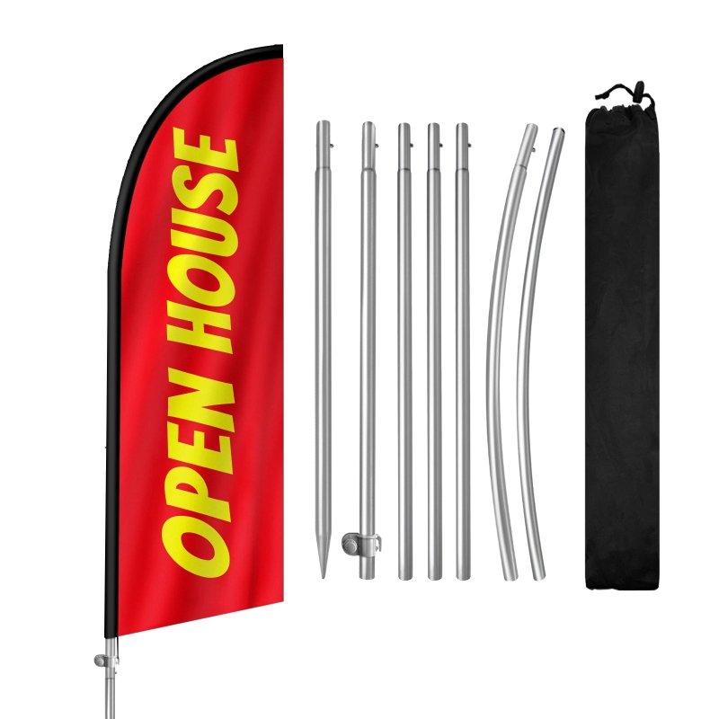 8 FT Open House Red & Yellow Banner Feather Flag with Stainless Steel Pole Kit/Ground Stake(2m flag set)