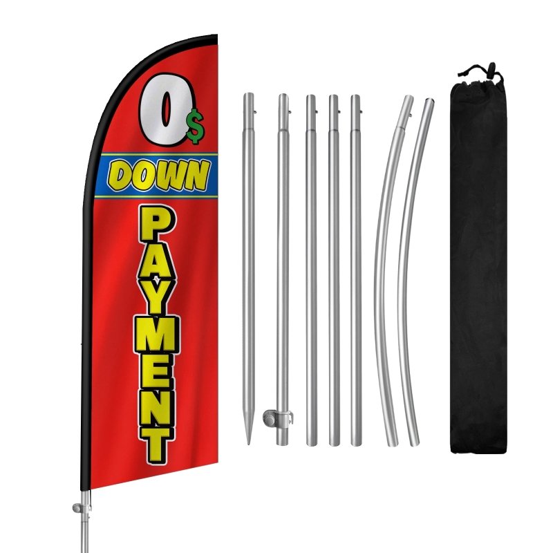 8FT 0 Down Payment Banner Feather Flag with Stainless Steel Pole Kit(2m flag set)