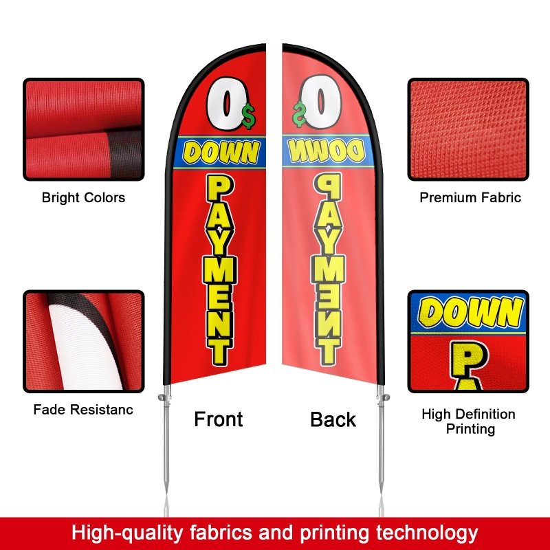 8FT 0 Down Payment Banner Feather Flag with Stainless Steel Pole Kit(2m flag set)