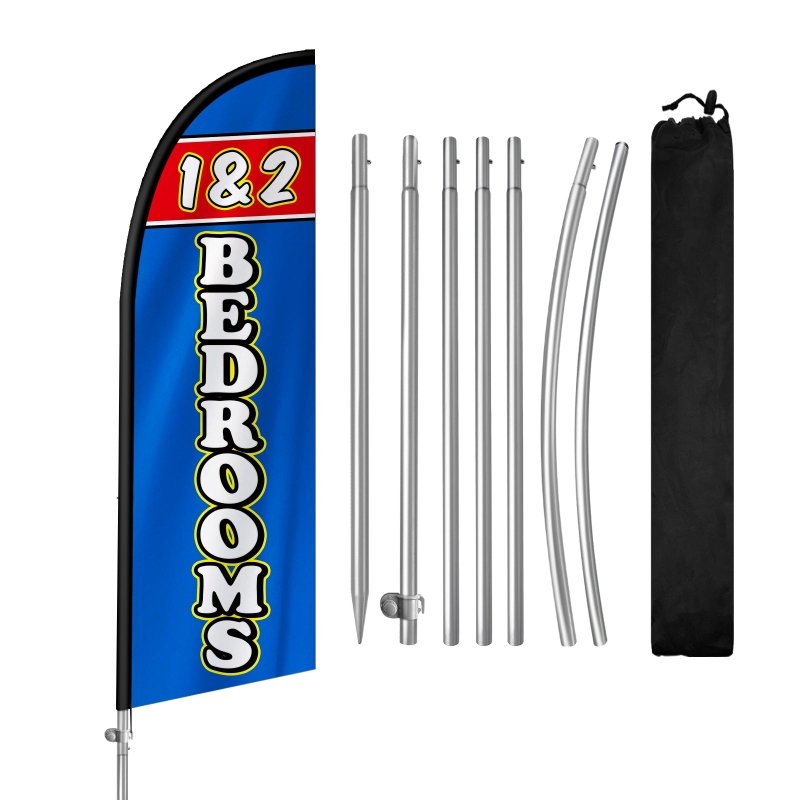 8FT 1 & 2 Bedrooms Banner Feather Flag with Stainless Steel Pole Kit（2m flag set）