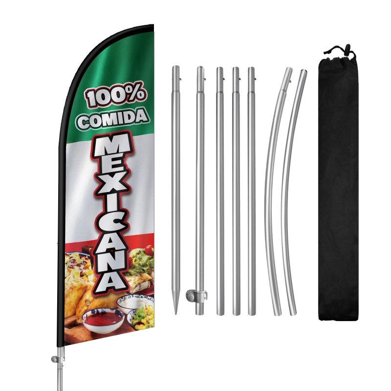 8FT 100%% Comida Mexican Food Flag with Stainless Steel Pole Kit/Ground Stake(2m flag set)