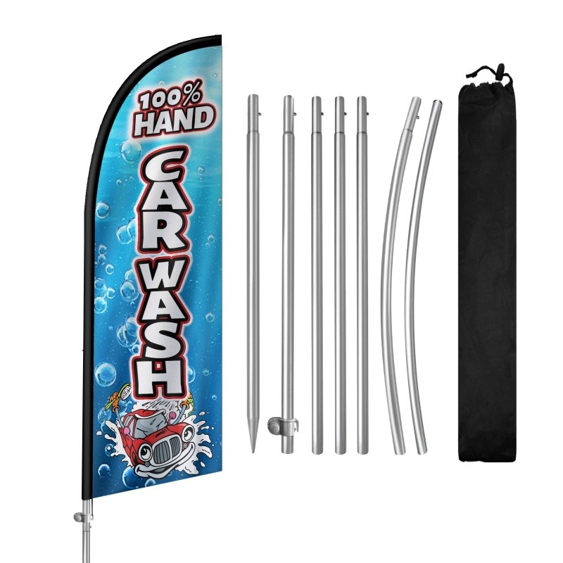 8FT 100%% Hand Car wash Banner Feather Flag with Stainless Steel Pole Kit（2m flag set）