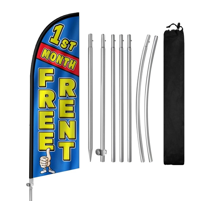 8FT 1St Month Free Rent Banner Feather Flag with Stainless Steel Pole Kit（2m flag set）