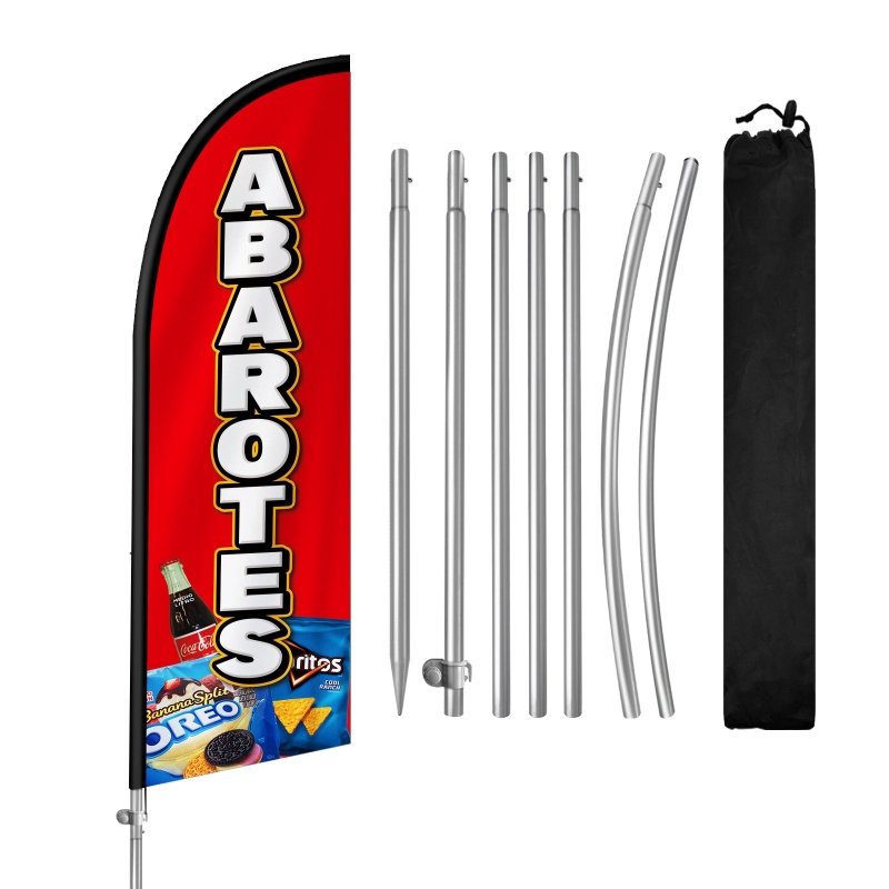 8FT Abarrotes Banner Feather Flag with Stainless Steel Pole Kit/Ground Stake(2m flag set)