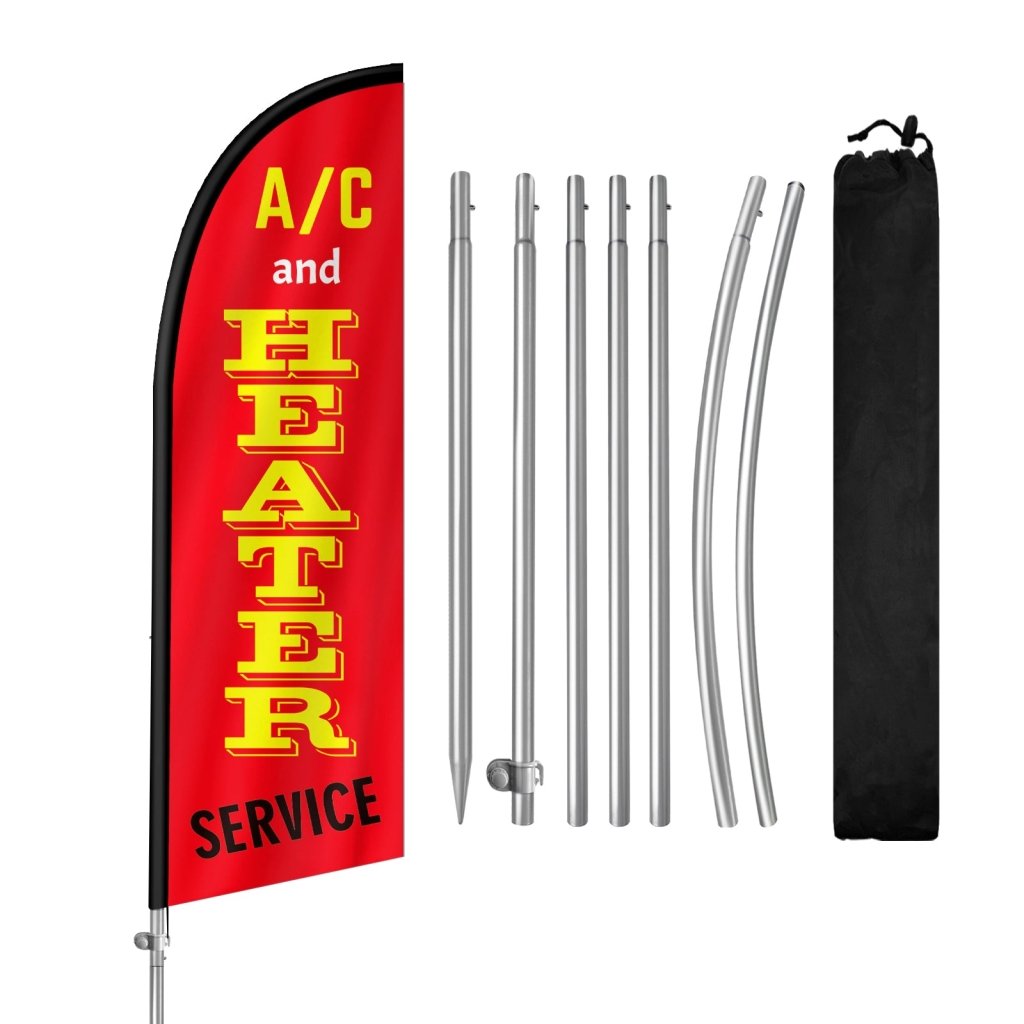 8FT AC and Heater Service Feather Flag with Stainless Steel Pole Kit（2m flag set）