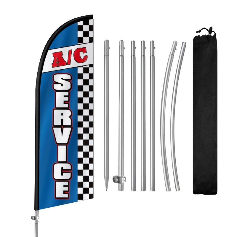 8FT A/C Service Banner Feather Flag with Stainless Steel Pole Kit（2m flag set）