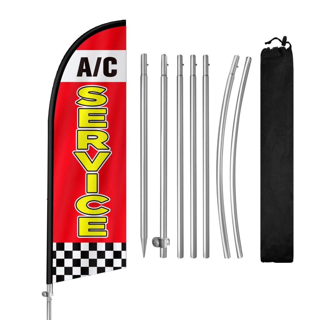 8FT A/C Service Red Feather Flag with Stainless Steel Pole Kit（2m flag set)