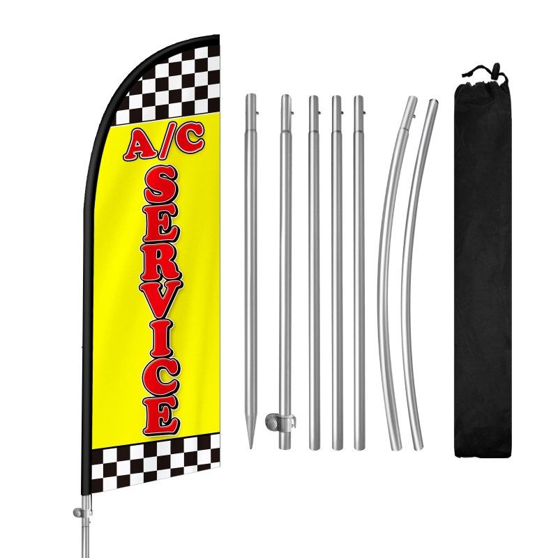 8FT A/C Service Yellow Banner Feather Flag with Stainless Steel Pole Kit（2m flag set）