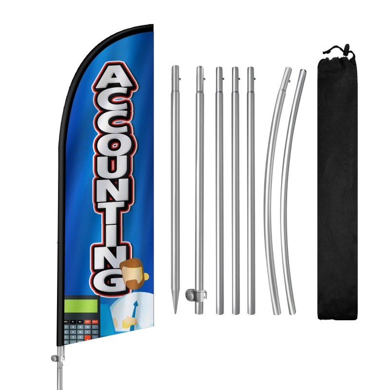 8FT Accounting Banner Feather Flag with Stainless Steel Pole Kit(2m flag set)