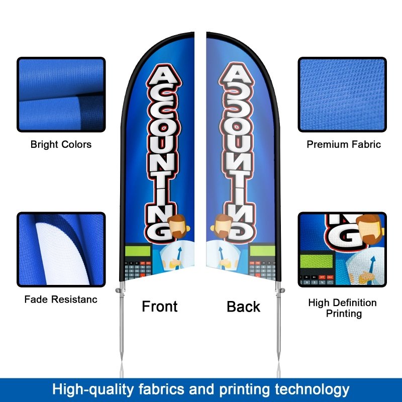 8FT Accounting Banner Feather Flag with Stainless Steel Pole Kit(2m flag set)